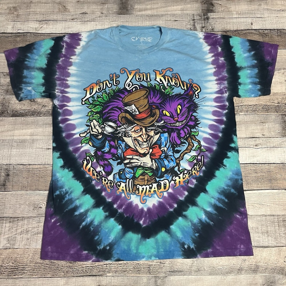 Liquid Blue Shirt Size Large Tie Dye Alice In Wonderland Mad Hatter